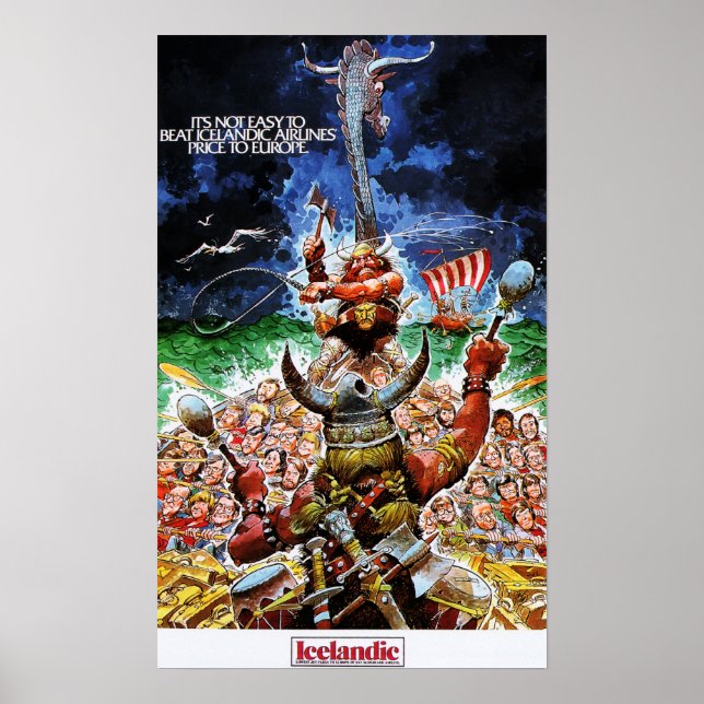 Affiche ICELANDIC AIRLINES Vikings Low Fare Europe Retro (Devant)
