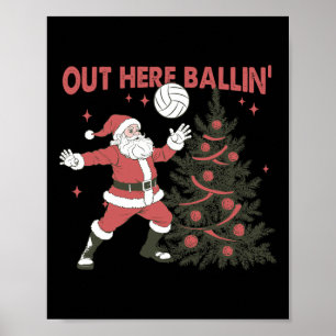 Affiche Ici Lling Santa jouant au volleyll sapin de Noël T