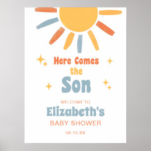 Affiche Ici vient le fils Garçon Baby Shower Panneau de bi
