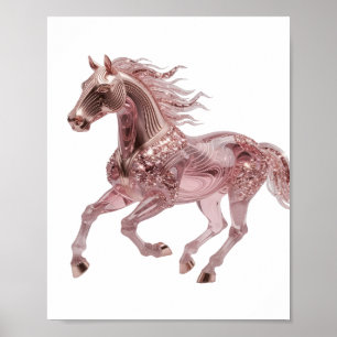 Affiche Icône Argent ROSE OR CHEVAL Art Texte 3D