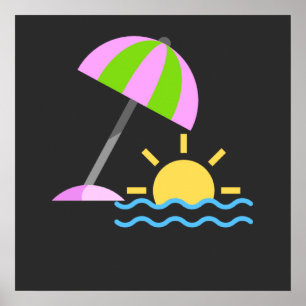 Affiche Icône de coucher de soleil au paradis tropical