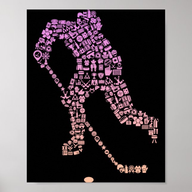 Affiche Icône de joueuse de hockey Équipement de joueuse d (Devant)