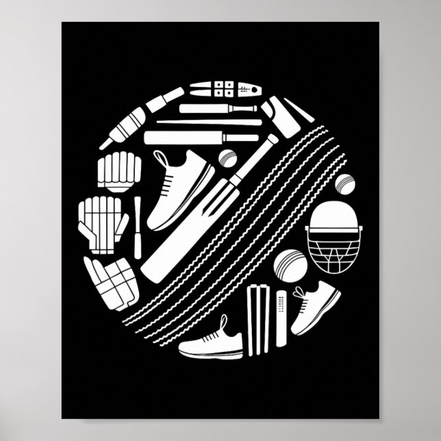 Affiche Icône d'équipement de cricket silhouette de joueur (Devant)