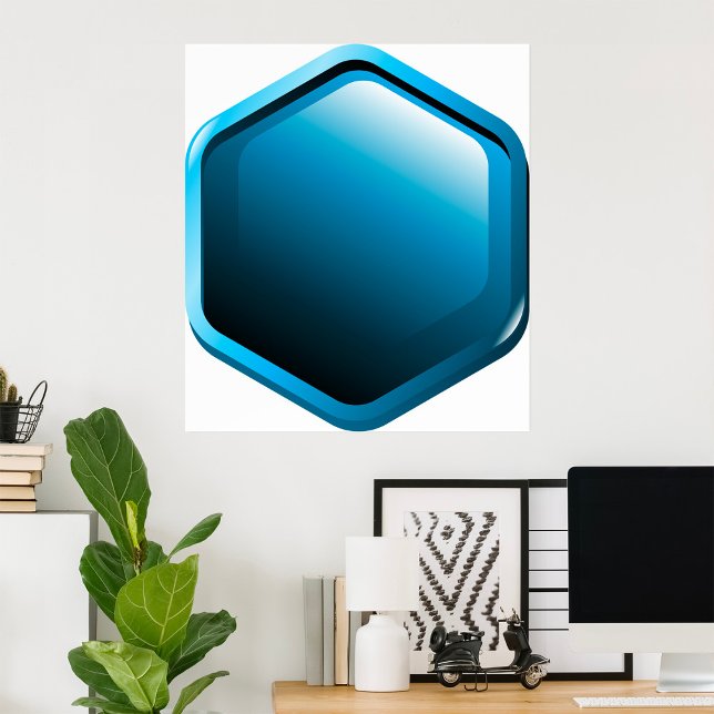Affiche Icône hexagonale bleue brillante Géométrique moder (Créateur téléchargé)