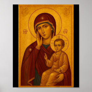 Affiche Icône orthodoxe de la Théotokos et de l'enfant Jés