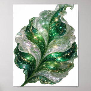 Affiche Icône verte FEUILLE VERTE ET BLANCHE AVEC ÉTOILES