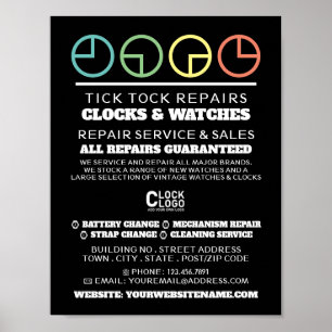 Affiche Icônes de cadran d'horloge, publicité d'horloger