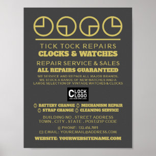 Affiche Icônes de cadran d'horloge, publicité d'horloger