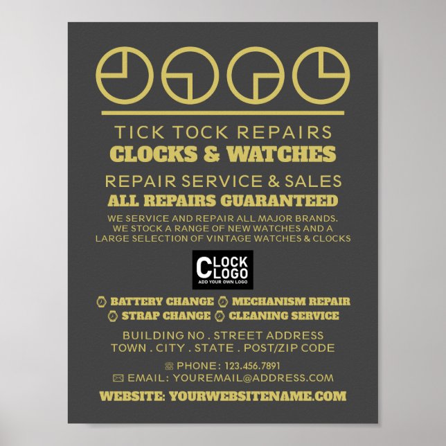 Affiche Icônes de cadran d'horloge, publicité d'horloger (Devant)