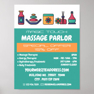 Affiche Icônes De Massage, Massage Thérapie, Parlon De Mas