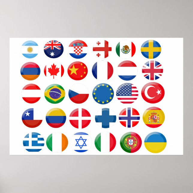 Affiche Icônes des pays définies (Devant)