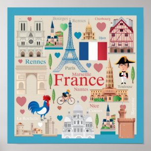 Affiche Icônes mignonnes de la France