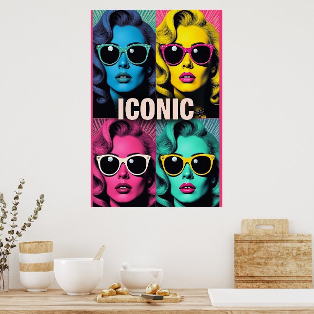 Affiche Iconic Pop Star Portraits – Retro 4-Panel Duotone (Cuisine)
