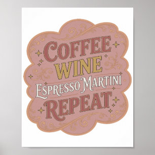 Affiche Iconique Or CAFÉ VIN MARTINI EXPRESSO RÉPÉTER