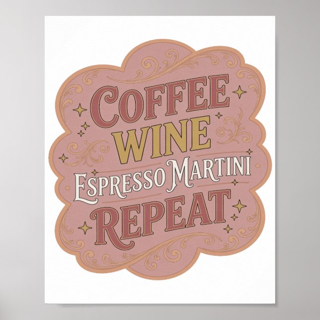 Affiche Iconique Or CAFÉ VIN MARTINI EXPRESSO RÉPÉTER (Devant)