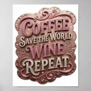 Affiche Iconique Rose CAFE SAUVE LE MONDE VIN REPETE v2