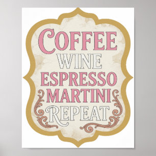Affiche Iconique Rose CAFE VIN ESPRESSO MARTINI REPETITION