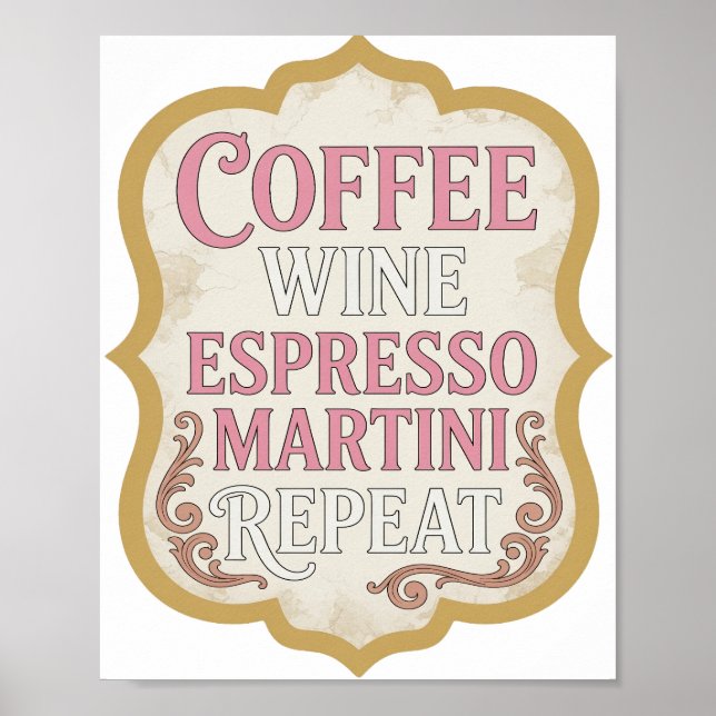 Affiche Iconique Rose CAFE VIN ESPRESSO MARTINI REPETITION (Devant)