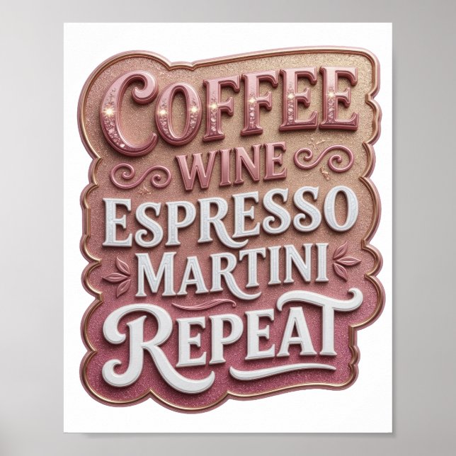 Affiche Iconique Rose CAFÉ VIN MARTINI EXPRESSO RÉPÉTER (Devant)