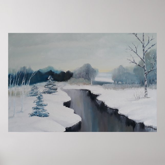 Affiche Icy River - un magnifique paysage enneigé, hiver (Devant)