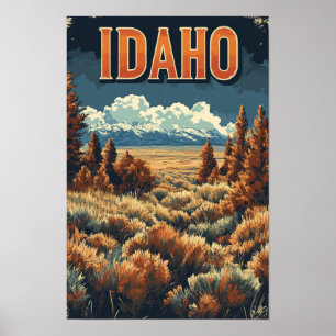 Affiche Idaho États-Unis Art Illustration Vintage Voyage