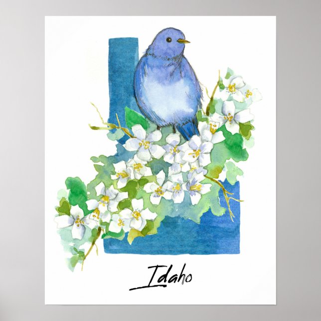 Affiche Idaho State Shape Mountain Bluebird Syringa  (Devant)
