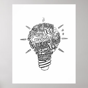Affiche Idées créatives ampoule art linéaire.