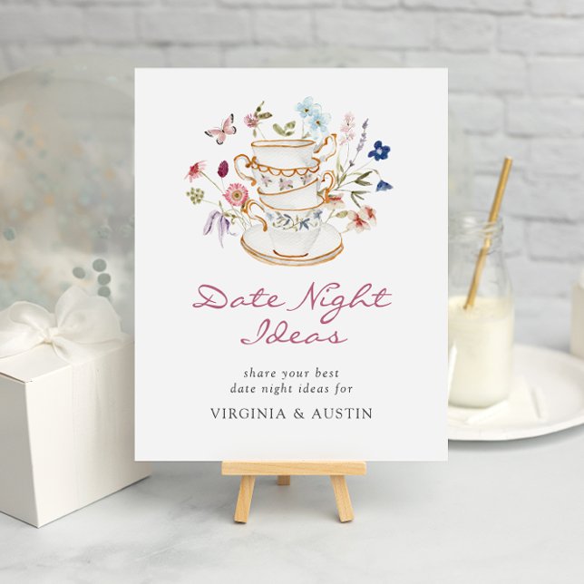 Affiche Idées d'affiche pour un thé de mariage (Elegant Floral Bridal Tea Party Date Ideas Poster with Butterfly by Painted Paperie
)