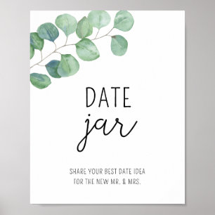 Affiche Idées de soirée eucalyptus. Jeu de jar de date de 