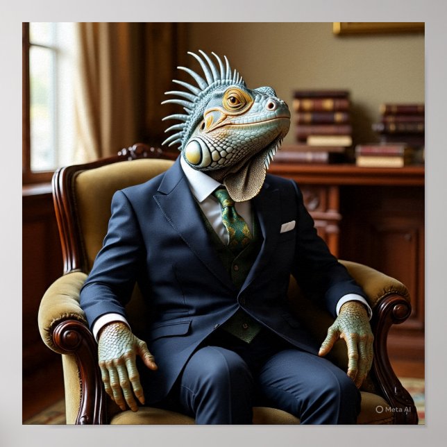 Affiche Iguana professionnelle en costume d'entreprise (Devant)