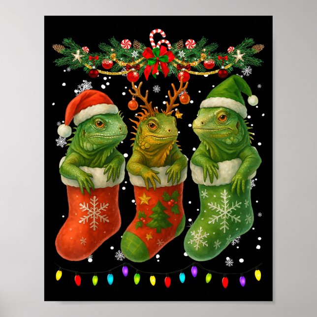 Affiche Iguanas In Christmas Socks Lights Iguanas Xmas  (Devant)