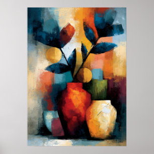 Affiche Ikebana japonais moderne Art floral géométrique