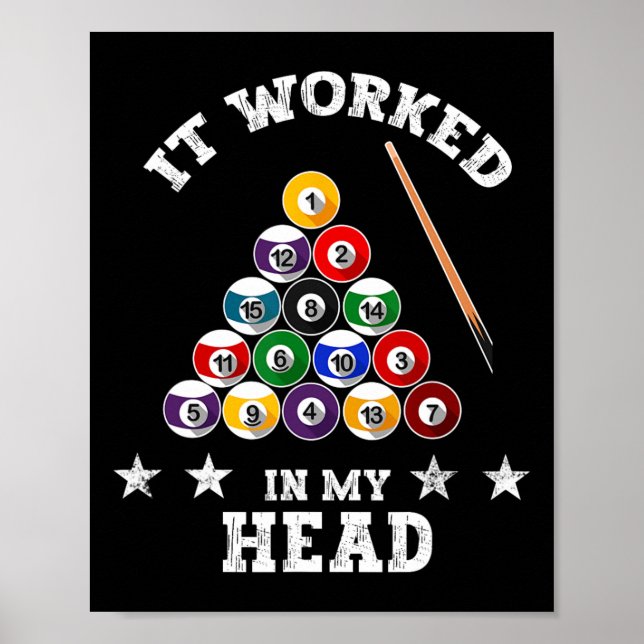 Affiche Il A Travaillé Dans Ma Tête - Billard Pool Player  (Devant)