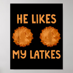 Affiche Il aime mes latkes Hanukkah Couple assorti juif