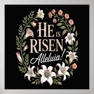 Affiche Il Est Ressuscité Alleluia Floral Pâques Chrétien
