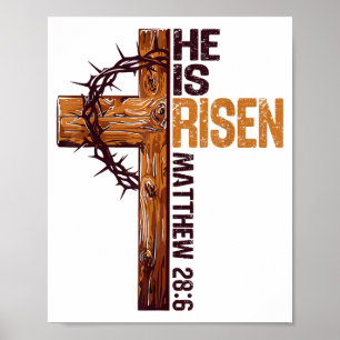 Affiche Il Est Ressuscité Croix Chrétienne Jésus Verset Bi