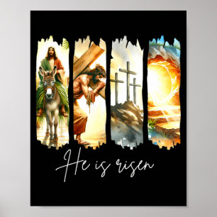 Affiche Il Est Ressuscité Croix Chrétienne Jésus Verset Bi
