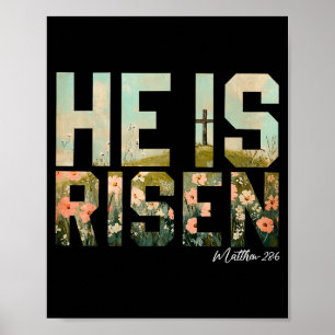 Affiche Il est ressuscité Croix chrétienne Jésus Verset bi