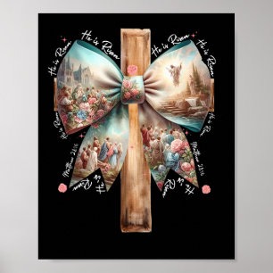 Affiche Il Est Ressuscité Jésus Coquette Bow Croix de Pâqu