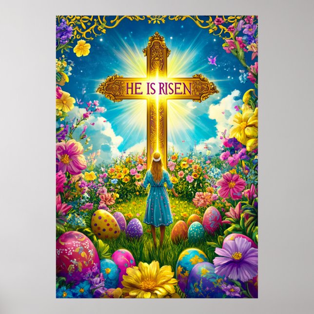 Affiche Il est ressuscité Jésus Croix Pâques (Devant)