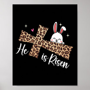 Affiche Il Est Ressuscité Leopard Cross Bunny Jour de Pâqu