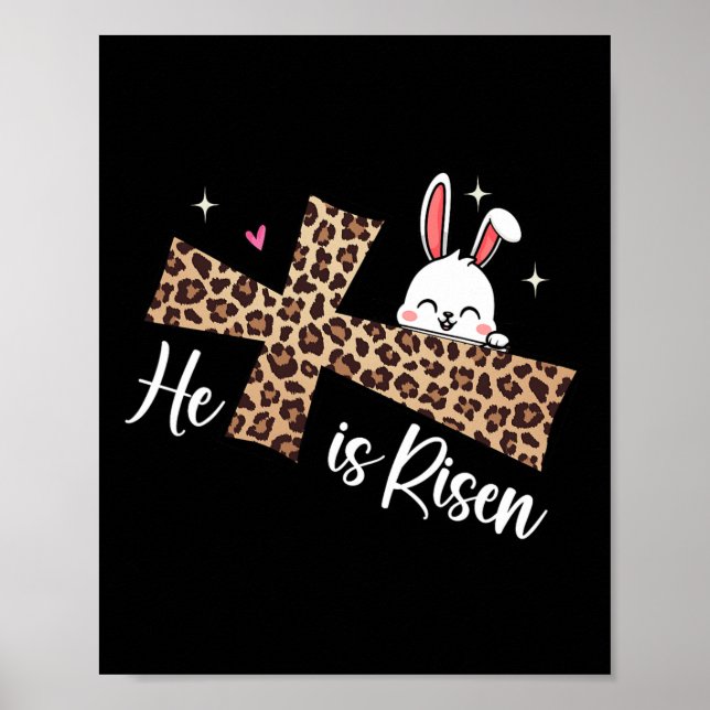 Affiche Il Est Ressuscité Leopard Cross Bunny Jour de Pâqu (Devant)