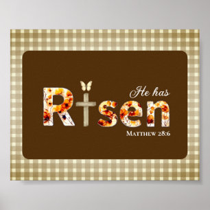 Affiche Il est ressuscité Verset biblique Croix Religieuse