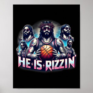 Affiche Il Est Rizzin Christian Jésus Jouant Au Basketball