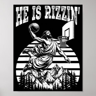 Affiche Il est rizzin drôle jésus basket-ball mème de Pâqu
