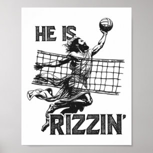 Affiche Il Est Rizzin Drôle Jésus Jouant Joueur De Volley-