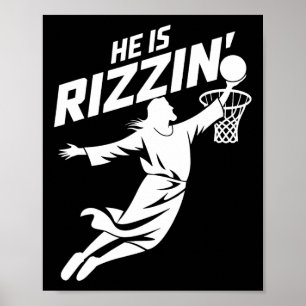 Affiche Il Est Rizzin Funny Jesus Bysketbyll Mème Retro Ea