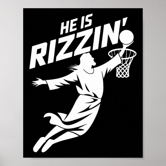 Affiche Il Est Rizzin Funny Jesus Bysketbyll Mème Retro Ea (Devant)