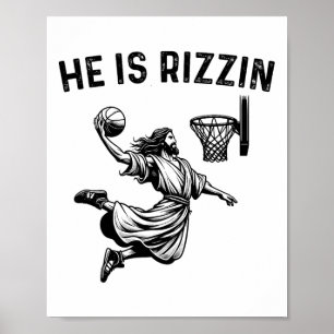 Affiche Il Est Rizzin Jésus Basketball chrétien Religieux
