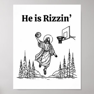 Affiche Il Est Rizzin' Jesus Christian Basketball Happy Ea